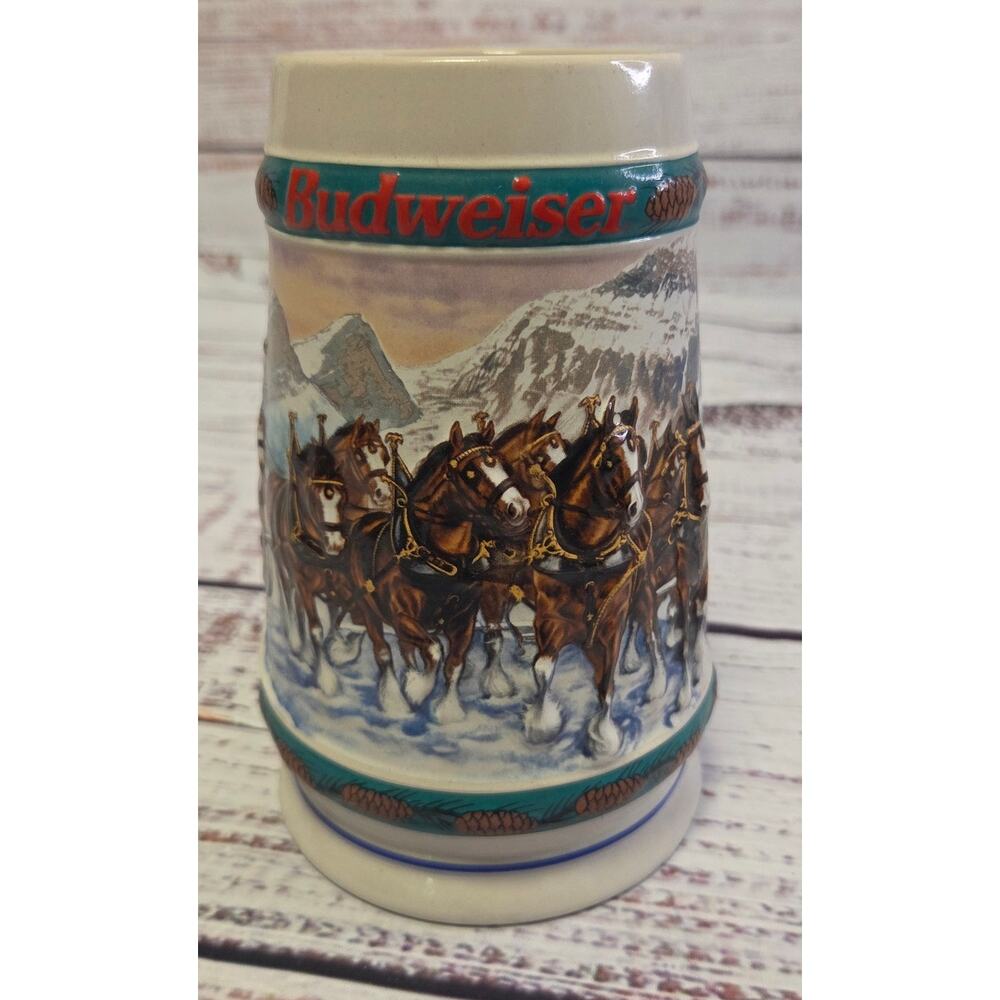 1993 Budweiser Holiday Stein Collection Snowy Mountain 6.5" Beer Mug